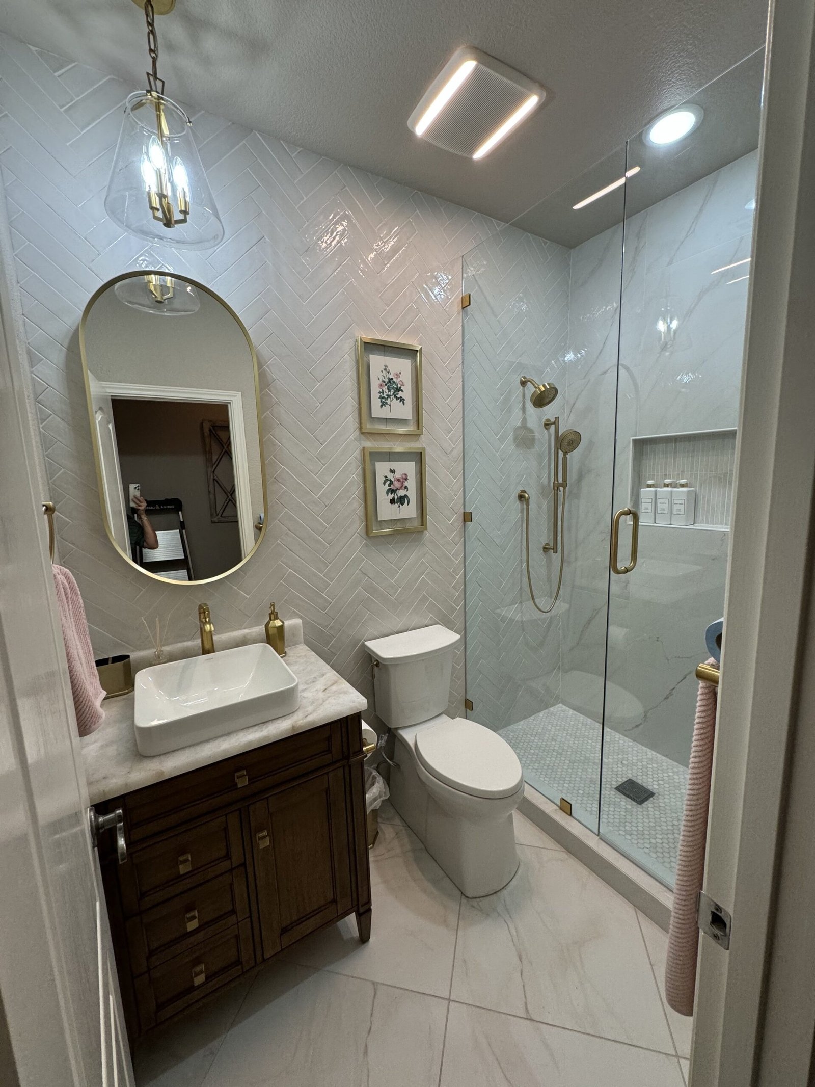 Custom double-sink bathroom vanity installed during a luxury bathroom remodel by Bath By Design SA in San Antonio, Texas.